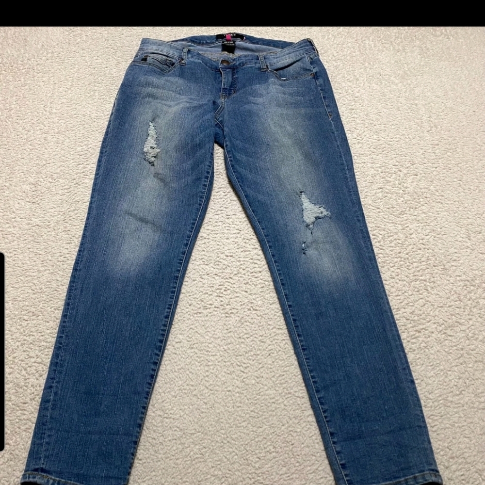 Torrid Blue Distressed Straight Leg Jeans